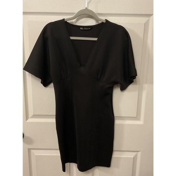 Zara Black BodyCon Flare Sleeve Mini Dress, M - Picture 1 of 6